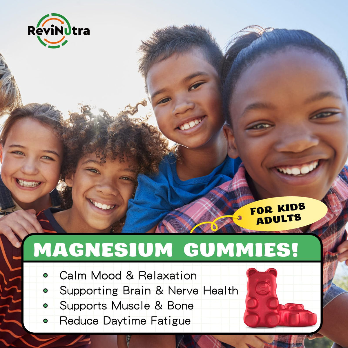 Gummies de magnésium ReviNutra 222g vue de côté