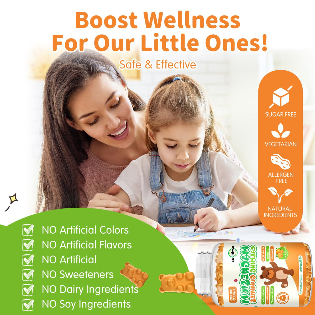 Gummies de Magnésium ReviNutra, ingrédients naturels sur une table