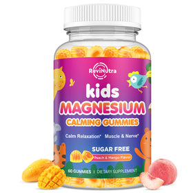 Gummies de magnésium ReviNutra pour enfants, saveur pêche et mangue, vue de face