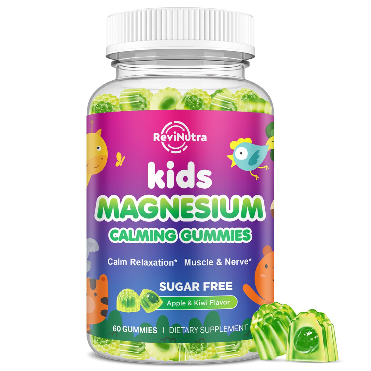 Gummies de Magnésium ReviNutra pour enfants, saveur pomme et kiwi