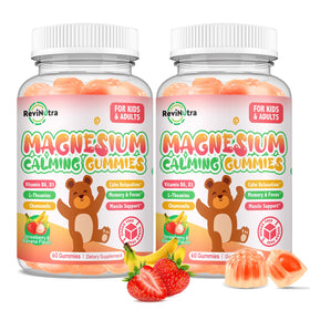 Gummies de magnésium ReviNutra pour enfants, saveurs fraise et banane, emballage avant