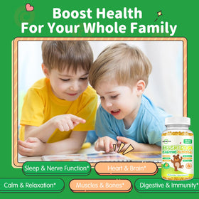 Gummies de magnésium ReviNutra sur une table avec un fond naturel