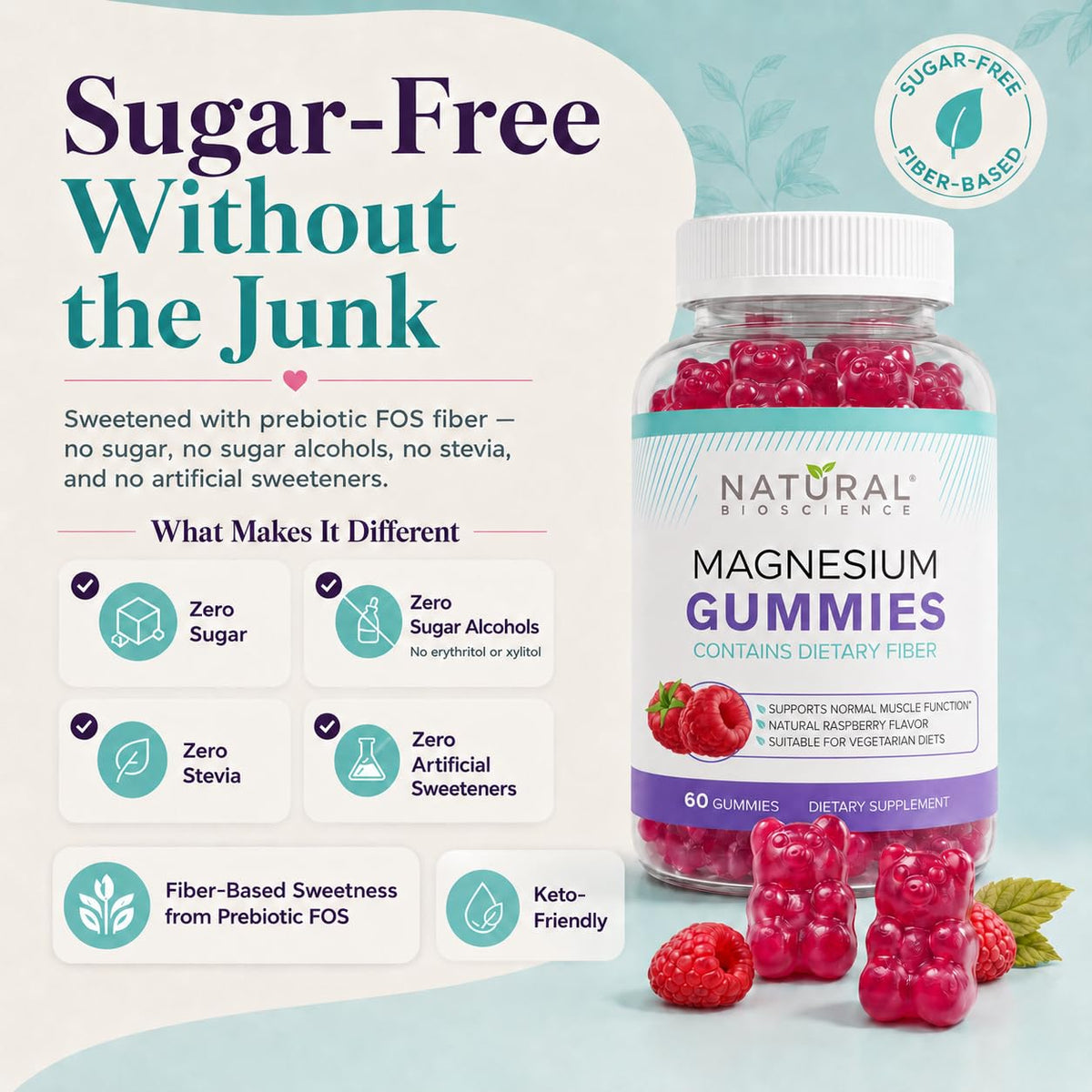 Gummies de magnésium sans sucre Natural BioScience sur une table