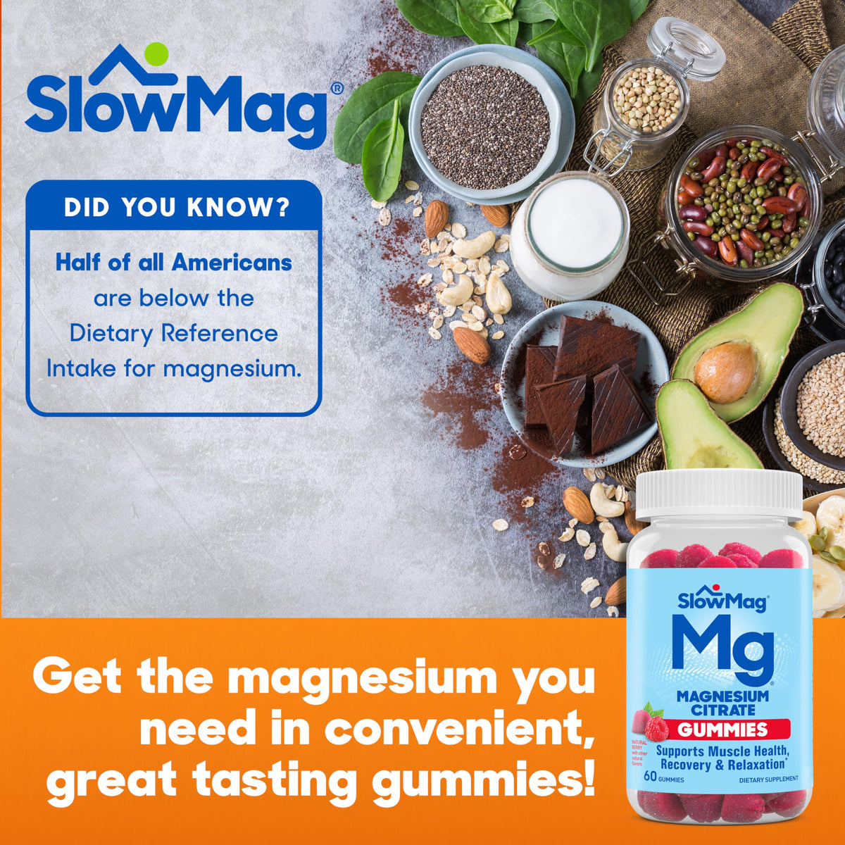 Gummies de magnésium Slow-Mag, portion de 2 gummies