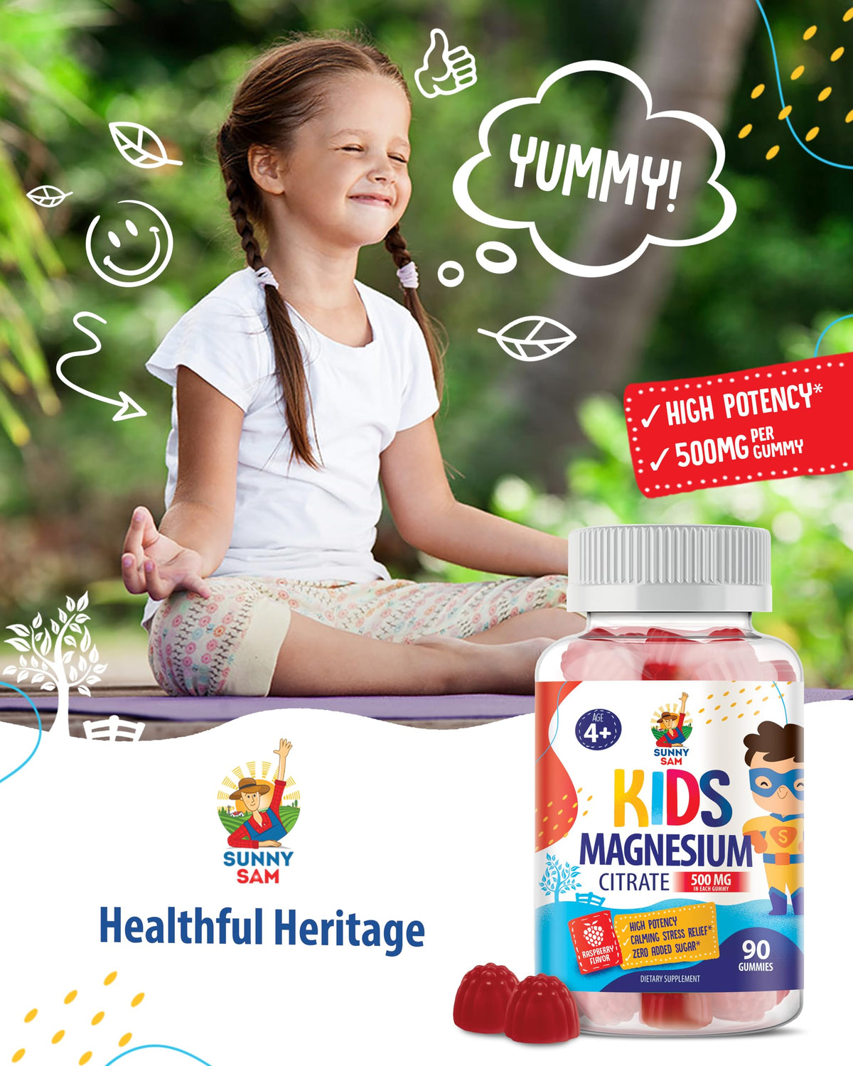 Gummies de magnésium SUNNY SAM, sans sucre pour enfants difficiles