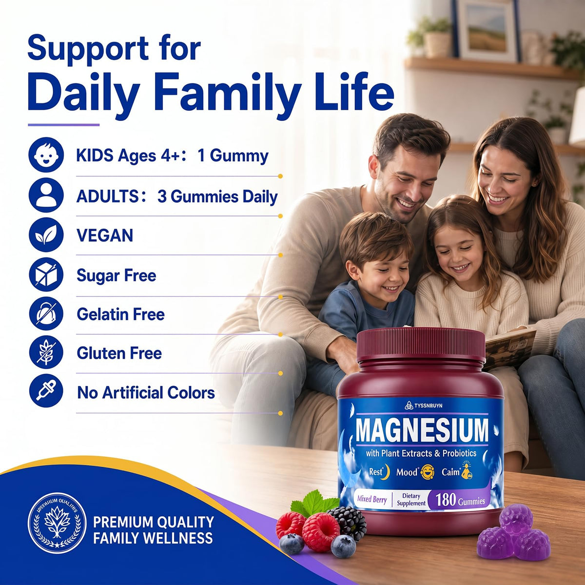 Gummies de magnésium Tyssnouyn avec une main tenant un gummy