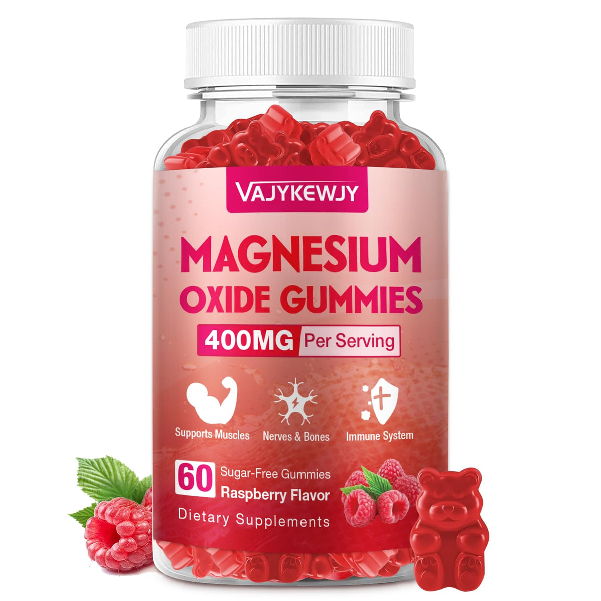 Gummies de Magnésium VAJYKEWJY 400mg goût framboise, vue de face