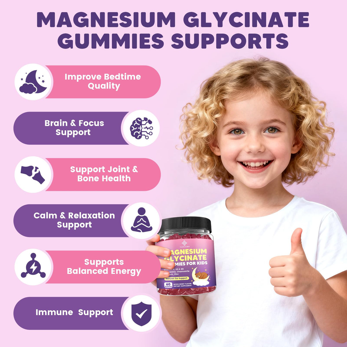 Gummies de magnésium YANLUOBO montrant la taille d'une portion
