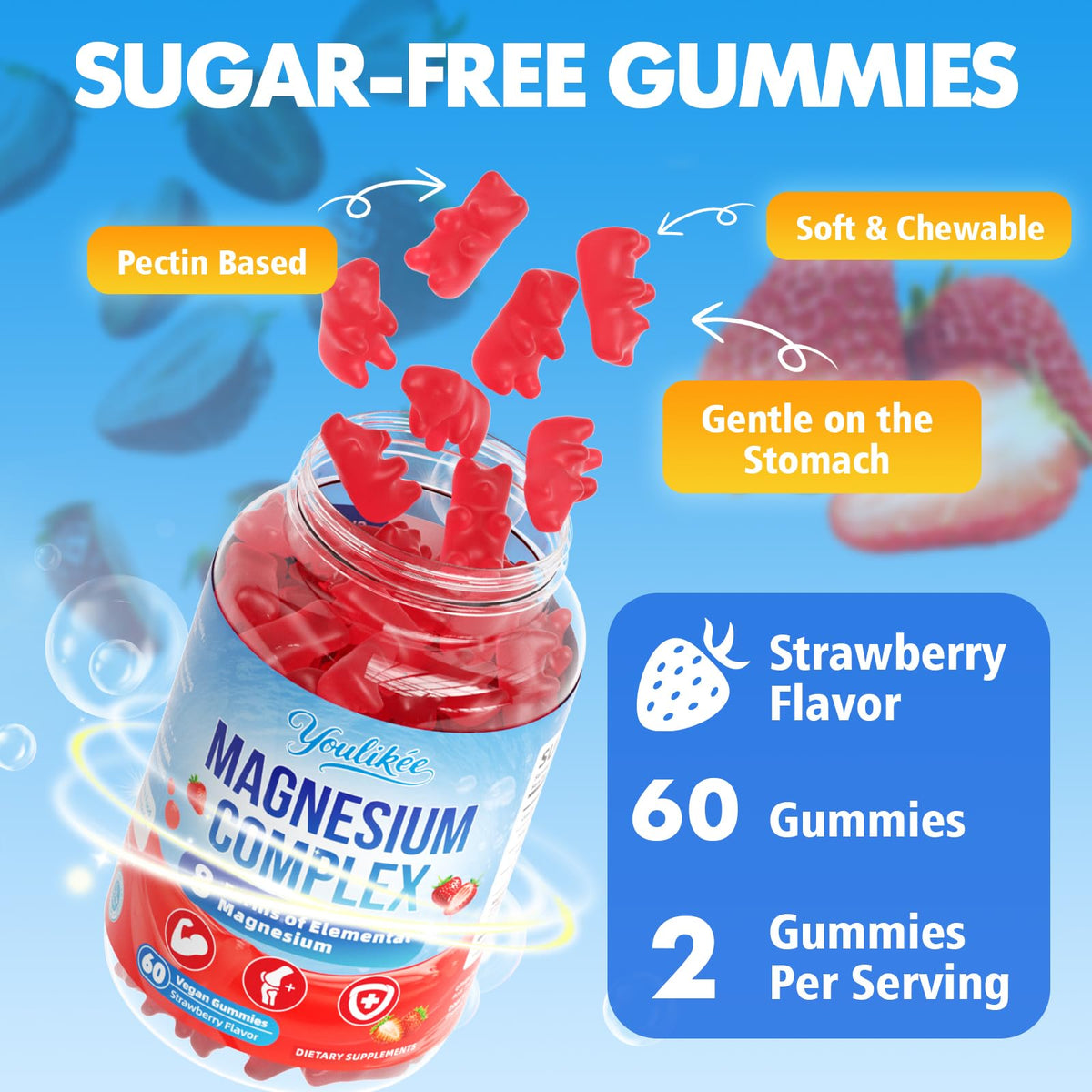 Gummies de magnésium Youlikee avec étiquette de qualité