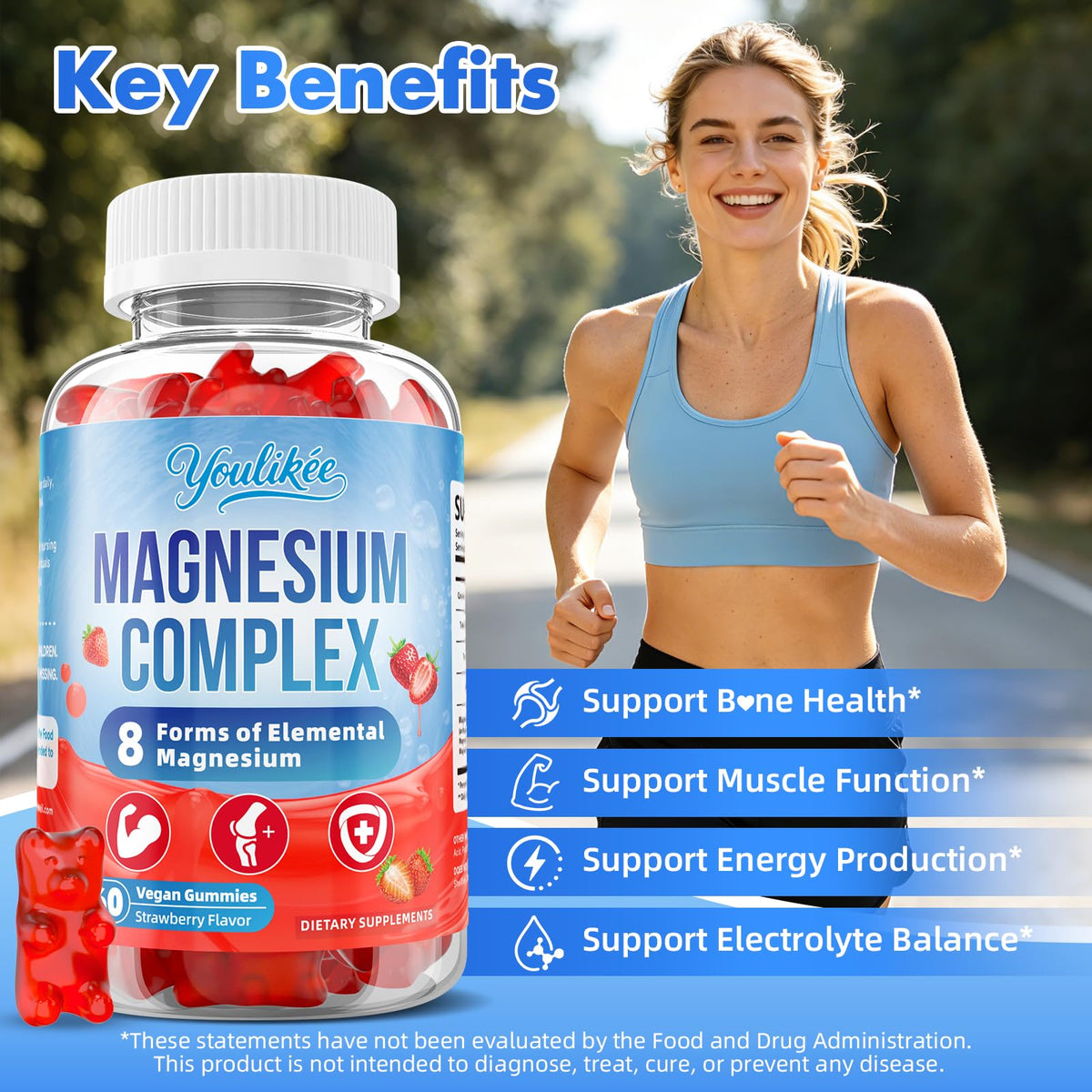 Gummies de magnésium Youlikee avec goût de fraise