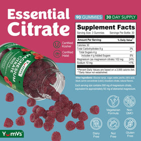 Gummies de magnésium YUM-V'S, présentation avec framboises fraîches