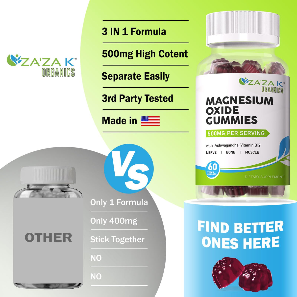Gummies de magnésium ZA'ZA K ORGANICS, avec une tasse de thé