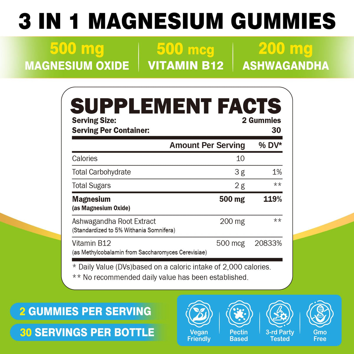 Gummies de magnésium ZA'ZA K ORGANICS, vue arrière de l'emballage