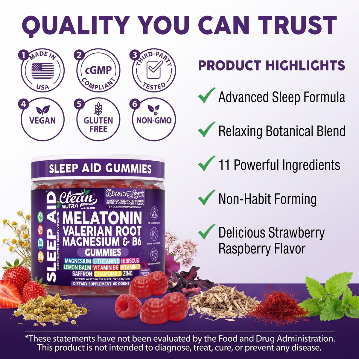 Gummies de Mélatonine 10mg Clean Nutraceuticals avec racine de valériane