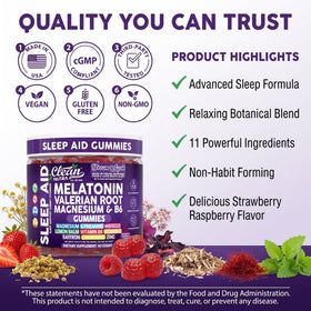 Gummies de Mélatonine 10mg Clean Nutraceuticals avec racine de valériane