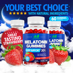 Gummies de mélatonine Just Nutrients 30mg avec une fraise à côté