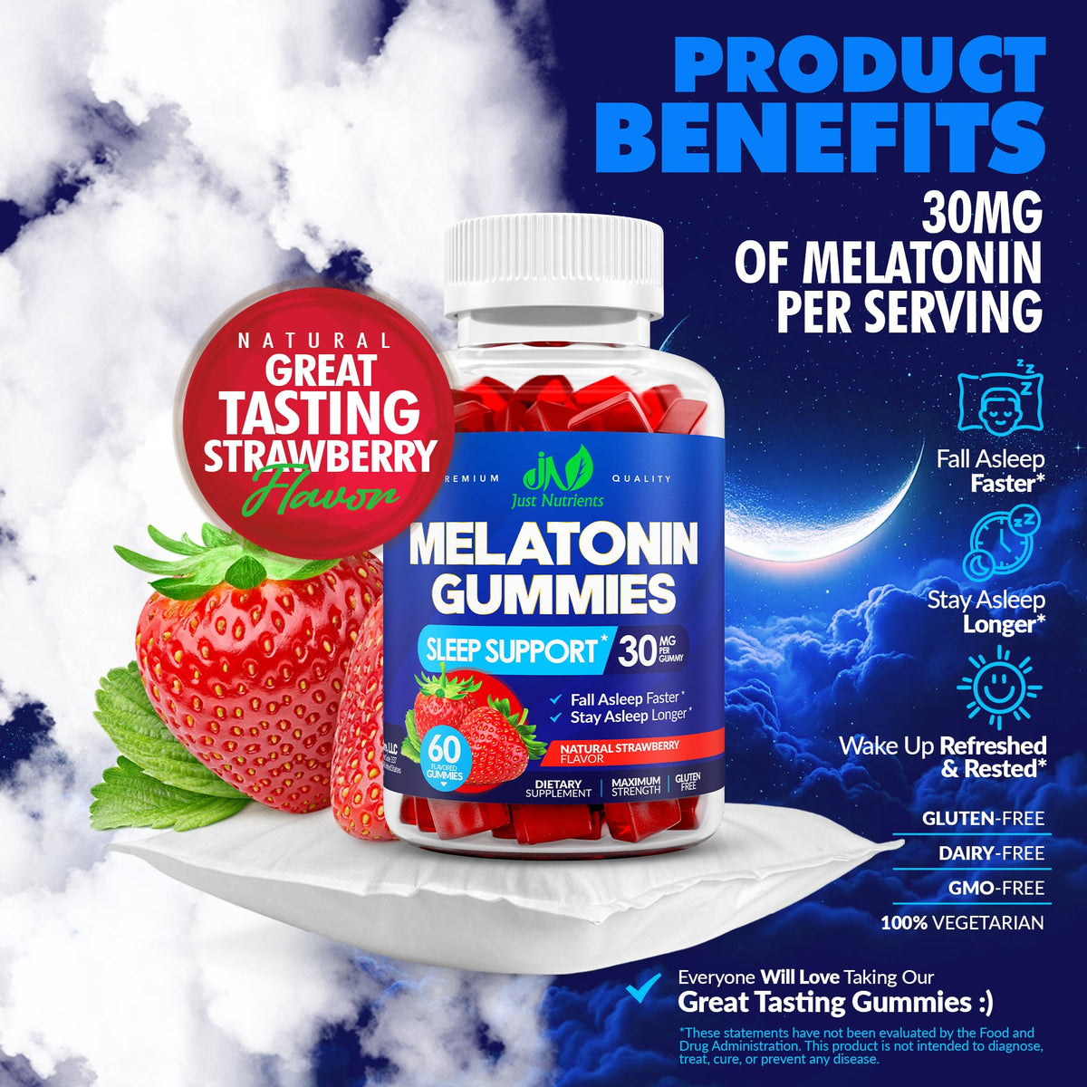 Gummies de mélatonine Just Nutrients 30mg, vue de dessus