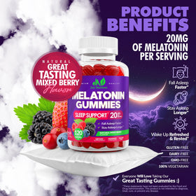 Gummies de mélatonine Just Nutrients avec une main pour montrer la taille