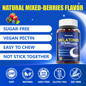 Gummies de mélatonine Maennyliy 20mg avec une main tenant une gummy