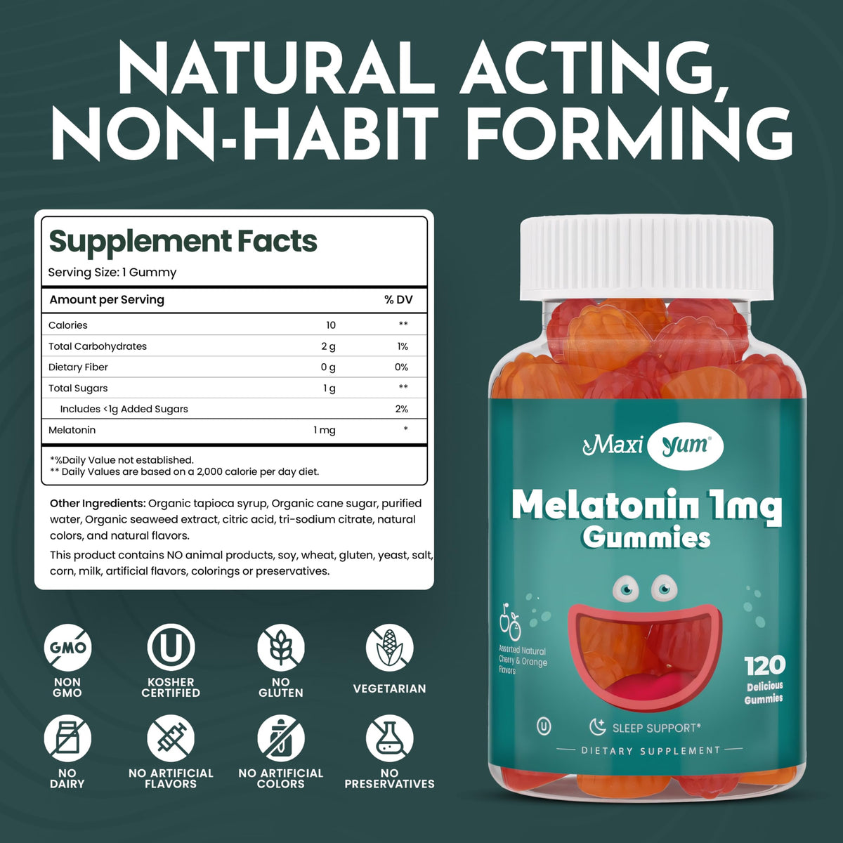 Gummies de Mélatonine Maxi Health à côté d'autres compléments alimentaires