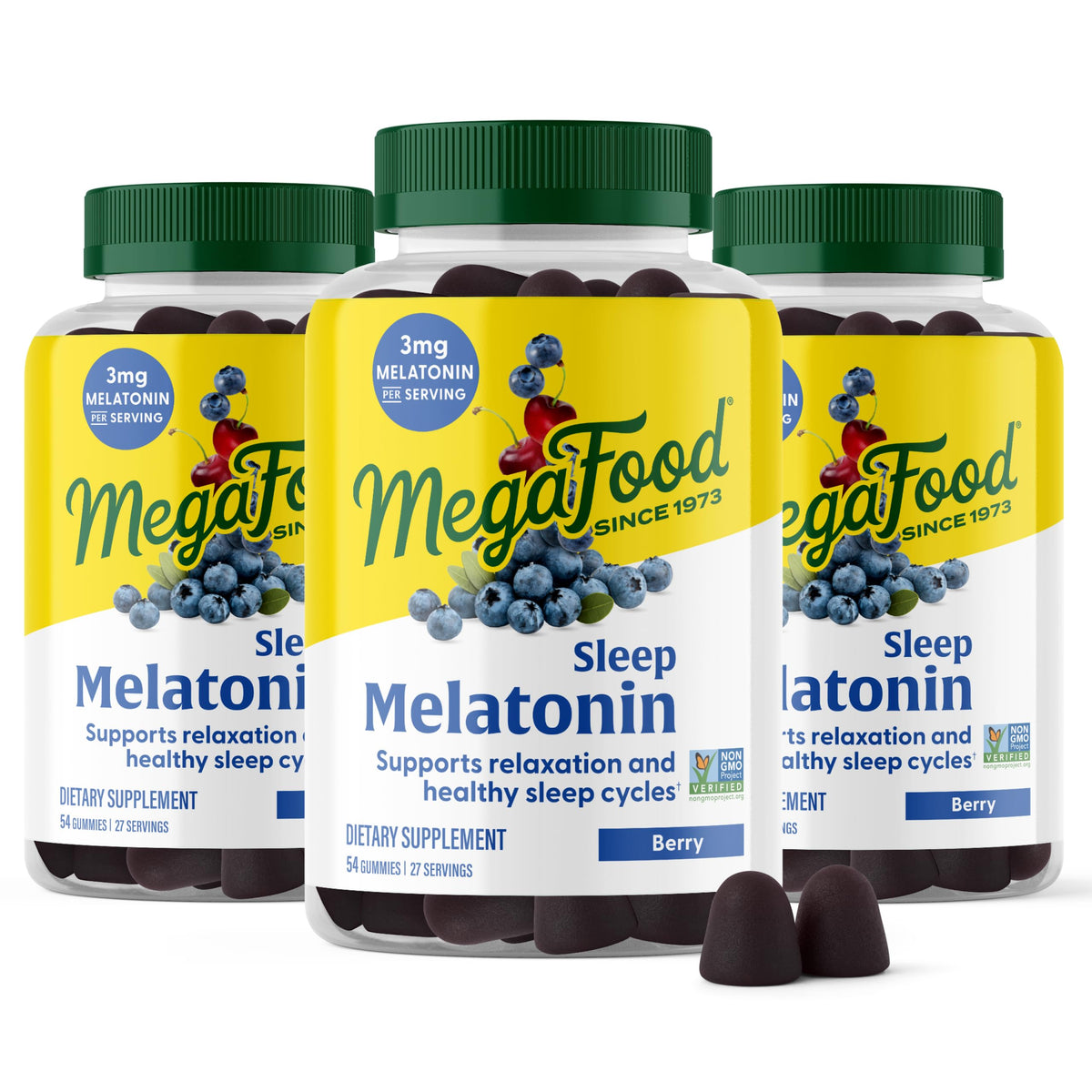 Gummies de mélatonine MegaFood, 54 pièces, saveur baie, vue de face