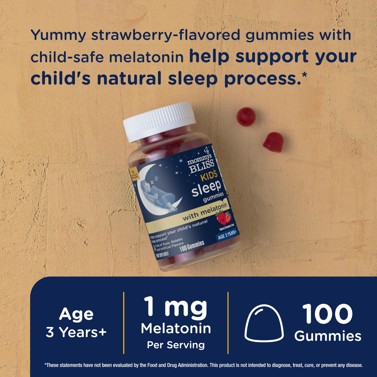 Gummies de Mélatonine Mommy's Bliss, vue de près sur les gummies