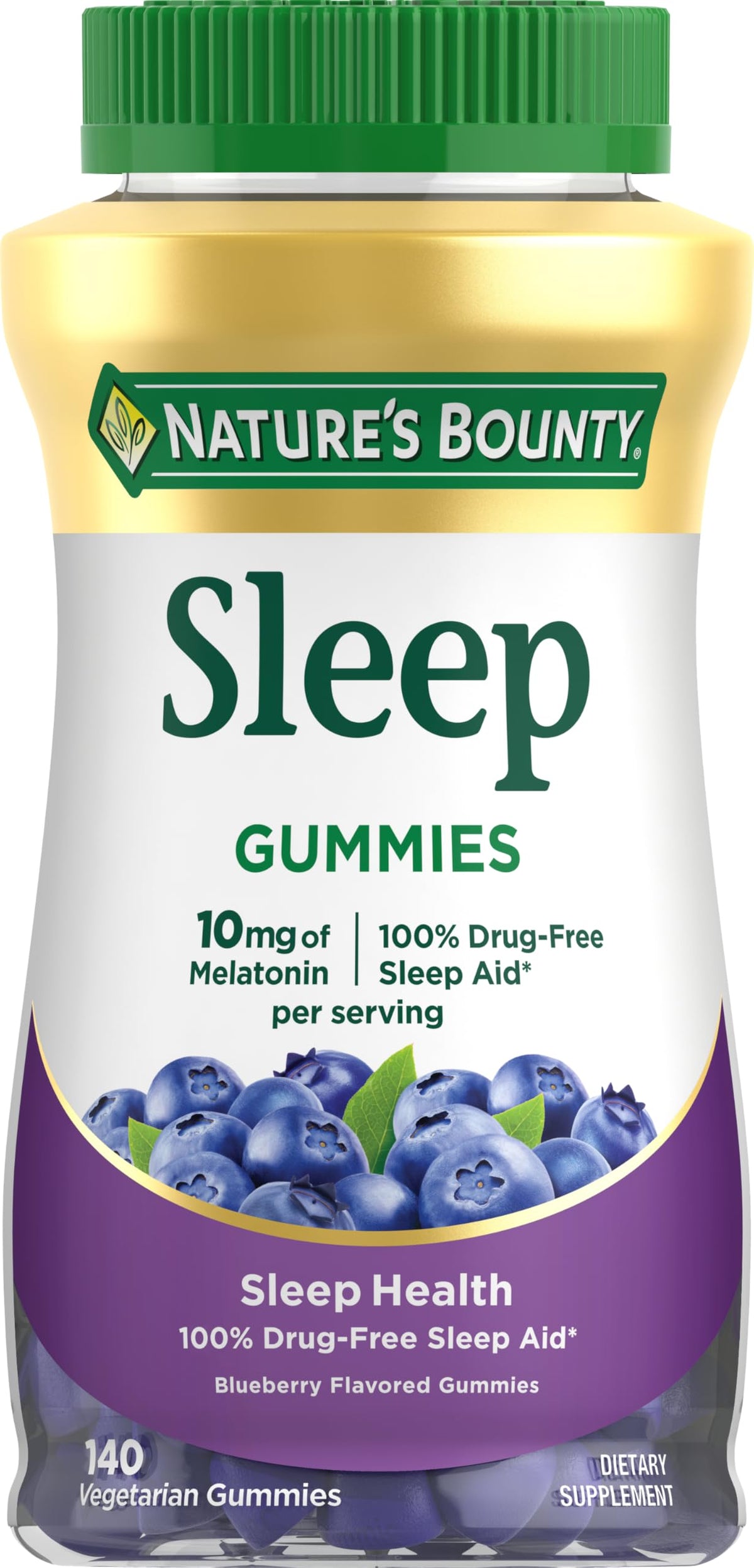 Gummies de mélatonine Nature's Bounty 10 mg saveur myrtille, vue de face