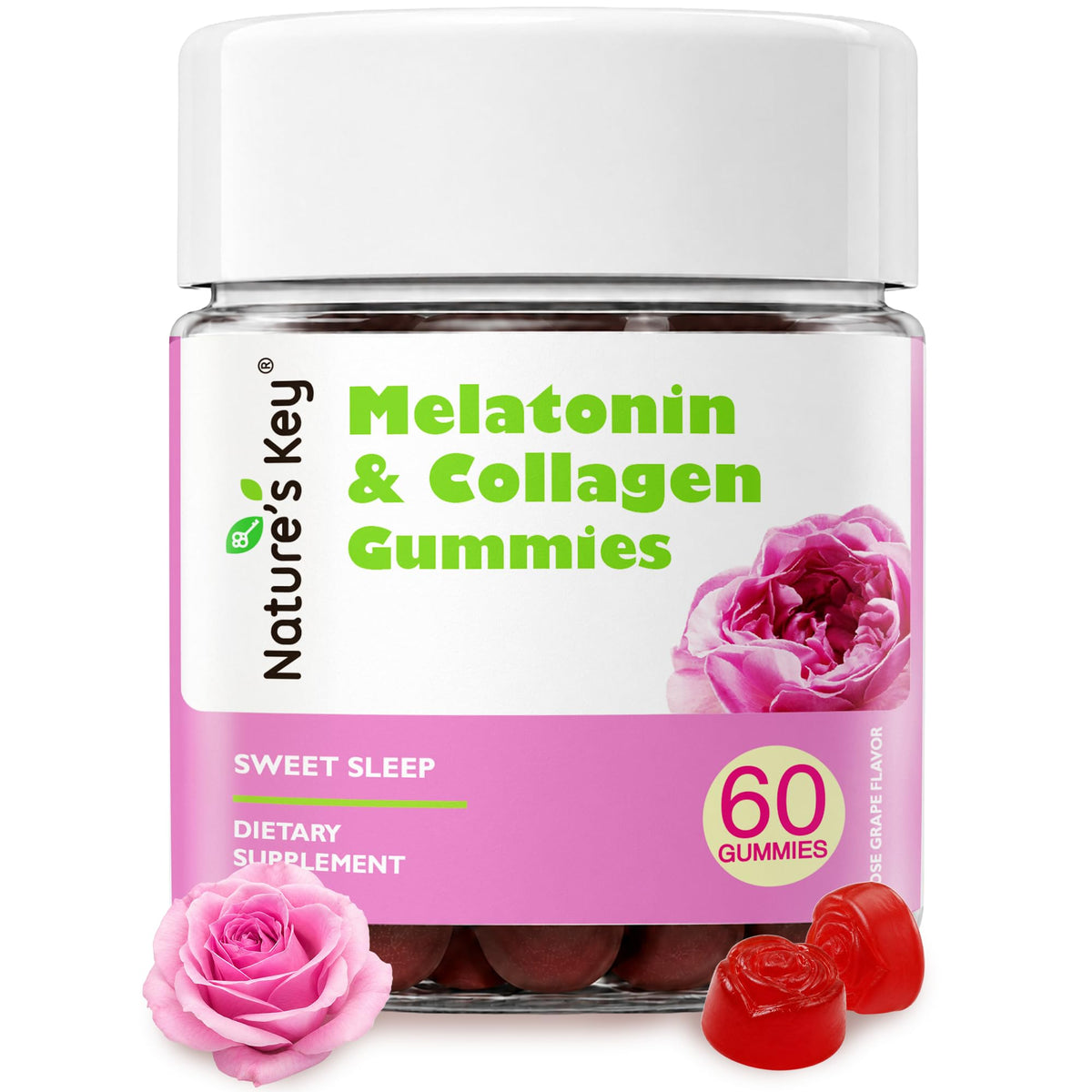 Gummies de mélatonine Nature's Key 5mg avec collagène, vue de face