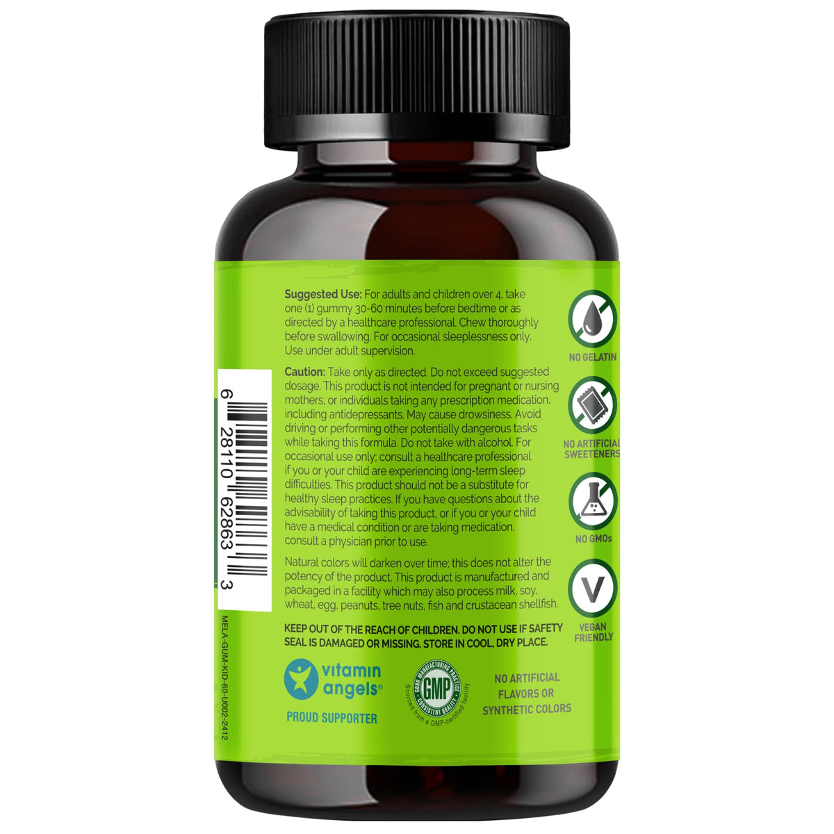 Gummies de mélatonine NATURELO, étiquette détaillée