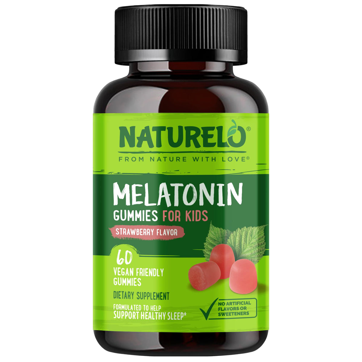 Gummies de mélatonine NATURELO pour enfants, pot de 60 gummies