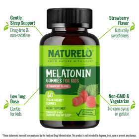 Gummies de mélatonine NATURELO, vue de face avec étiquette
