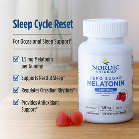 Gummies de Melatonine Nordic Naturals sur une table
