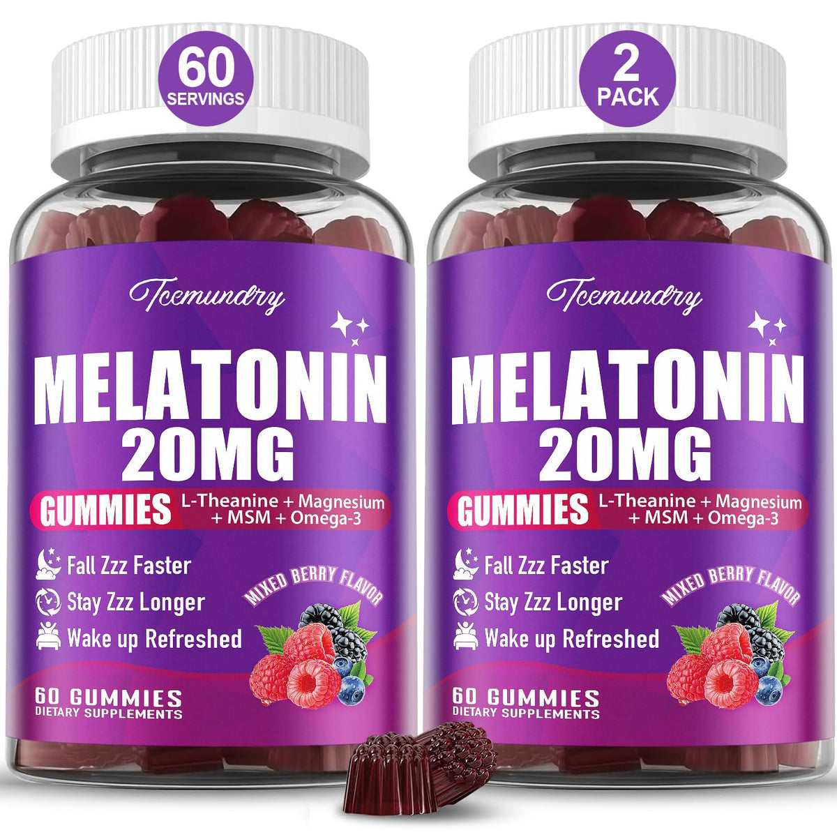 Gummies de mélatonine Tcemundry 20mg en vue de face