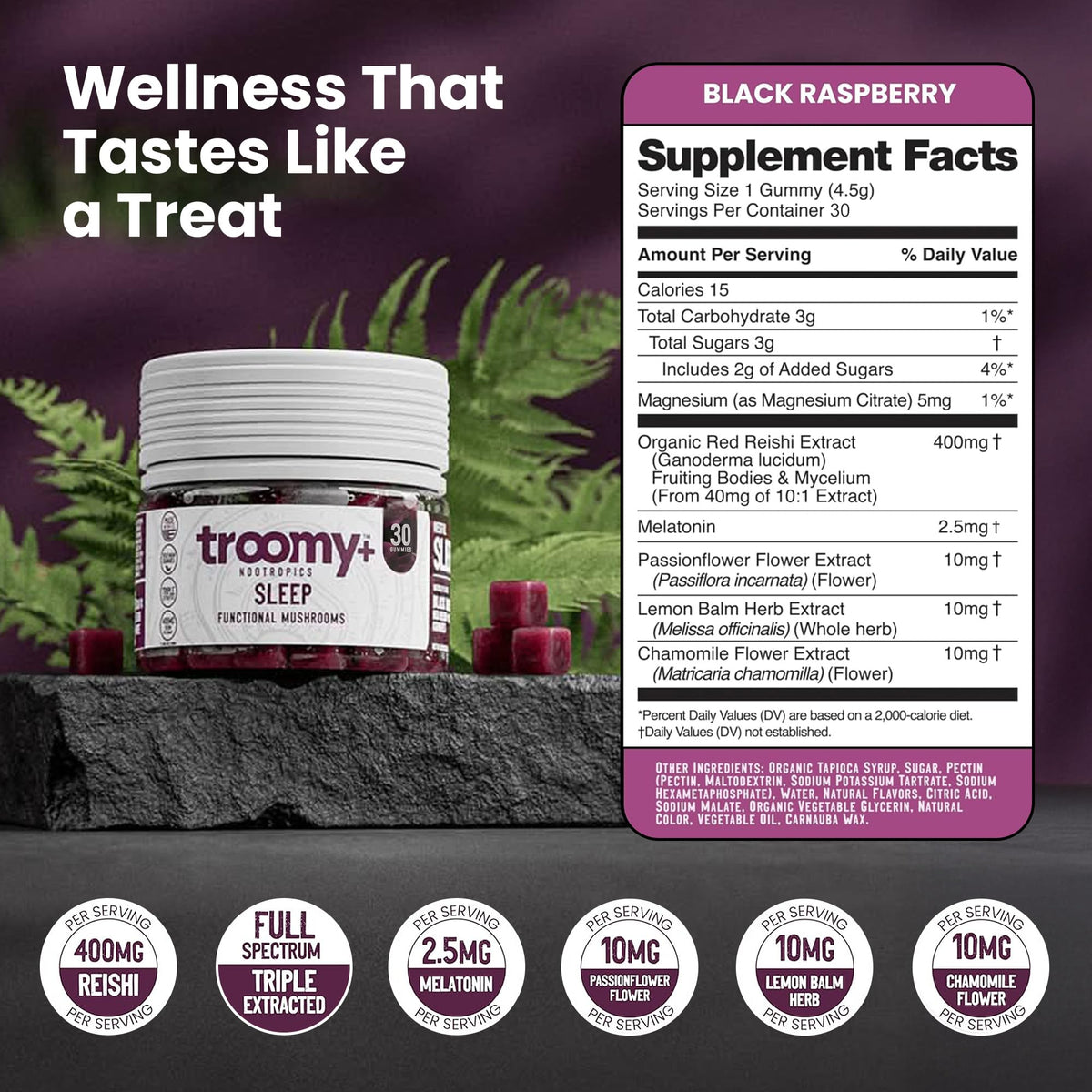 Gummies de mélatonine Troomy Nootropics à l'intérieur du pot