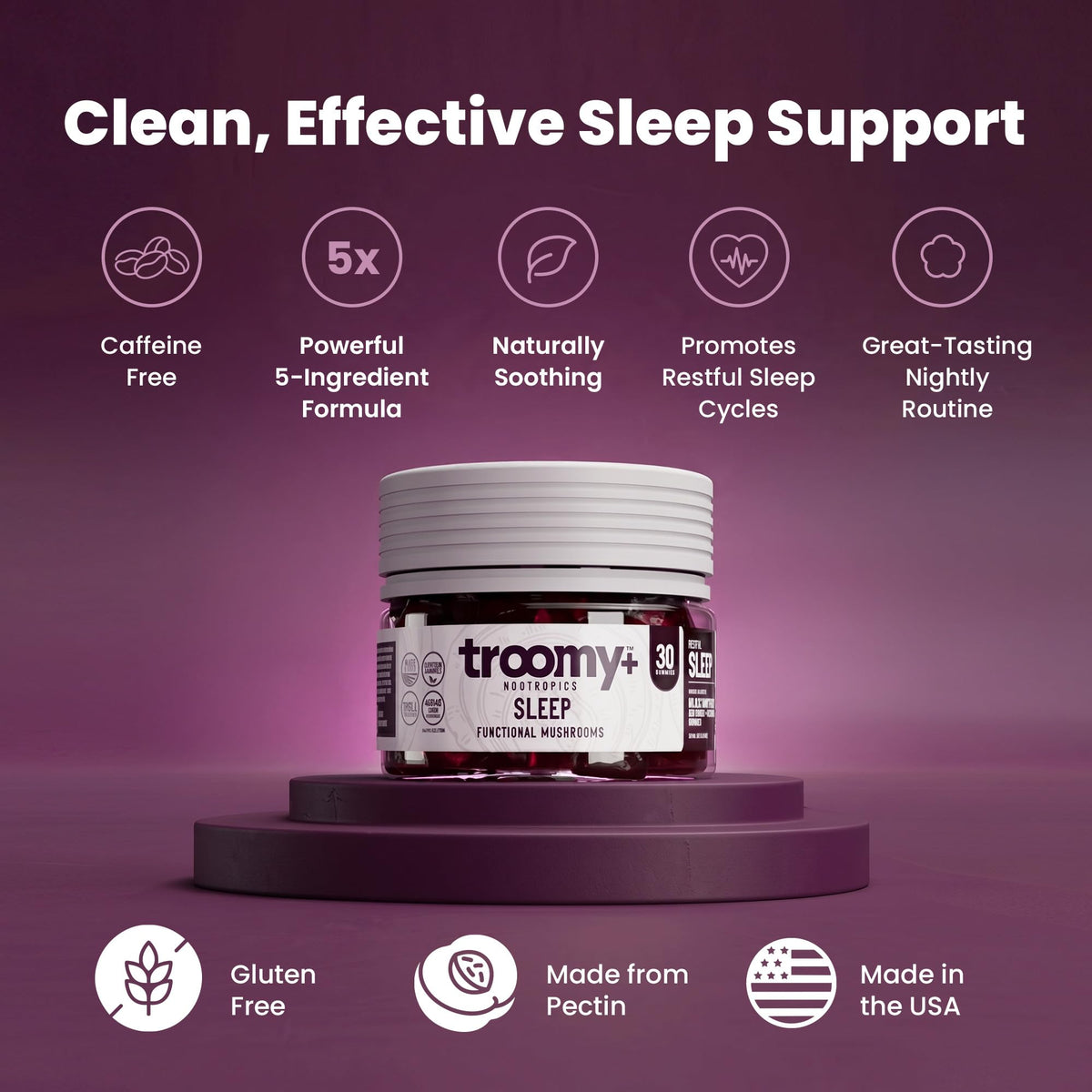 Gummies de mélatonine Troomy Nootropics vue de côté montrant la texture