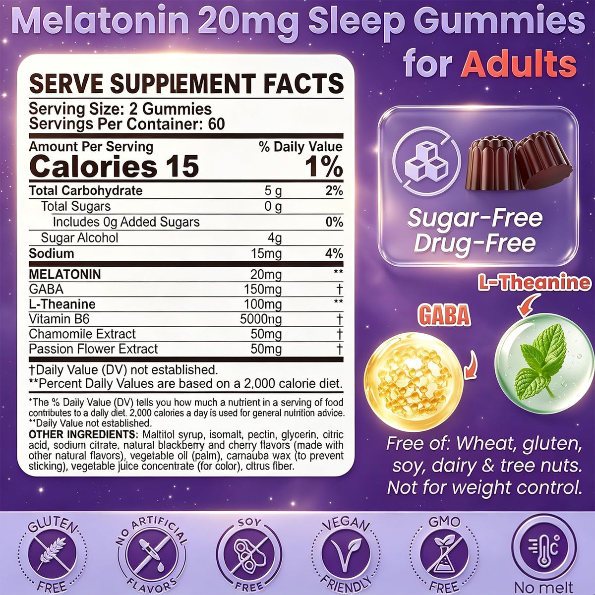 Gummies de mélatonine Verdigoris 20mg, vue de côté
