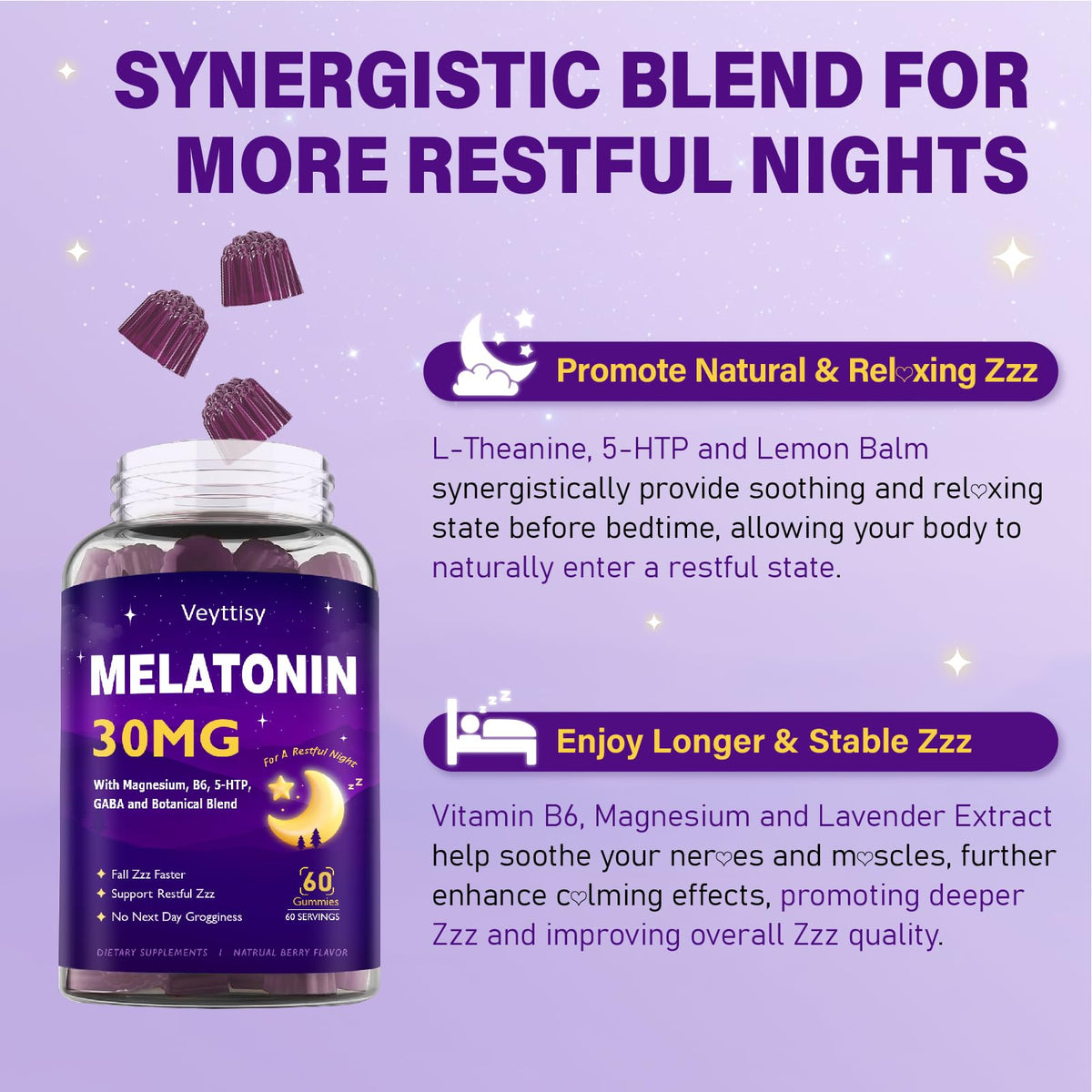 Gummies de Mélatonine Veyttisy avec des ingrédients naturels
