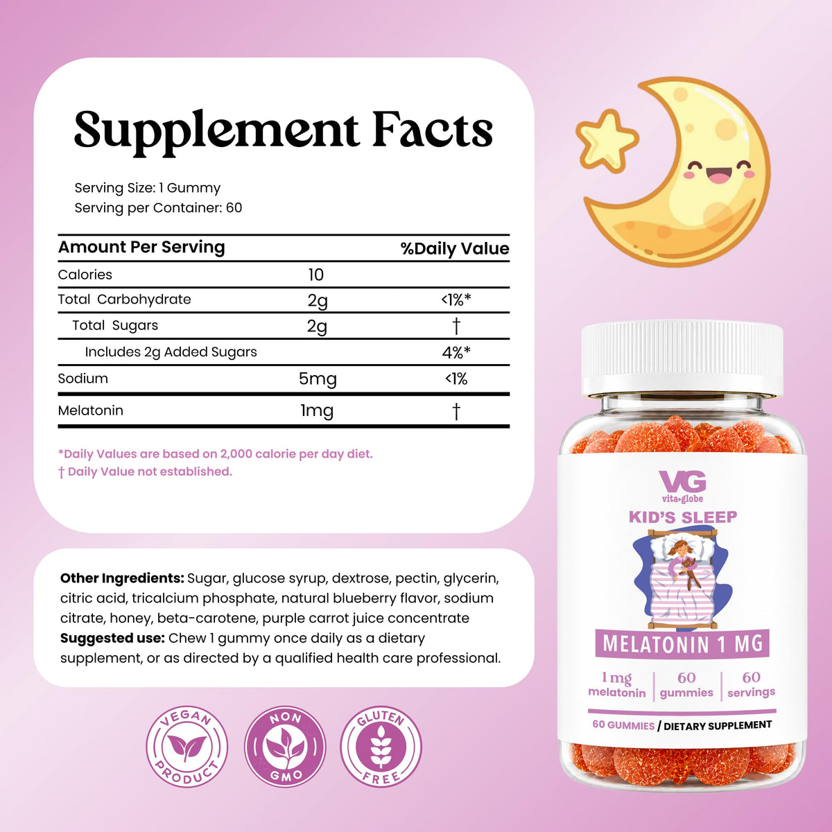 Gummies de Mélatonine VITA GLOBE pour Enfants, emballage