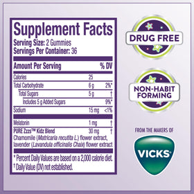 Gummies de mélatonine ZzzQuil Pure Zzzs Kidz 1 mg, dans le contexte d'une routine de sommeil