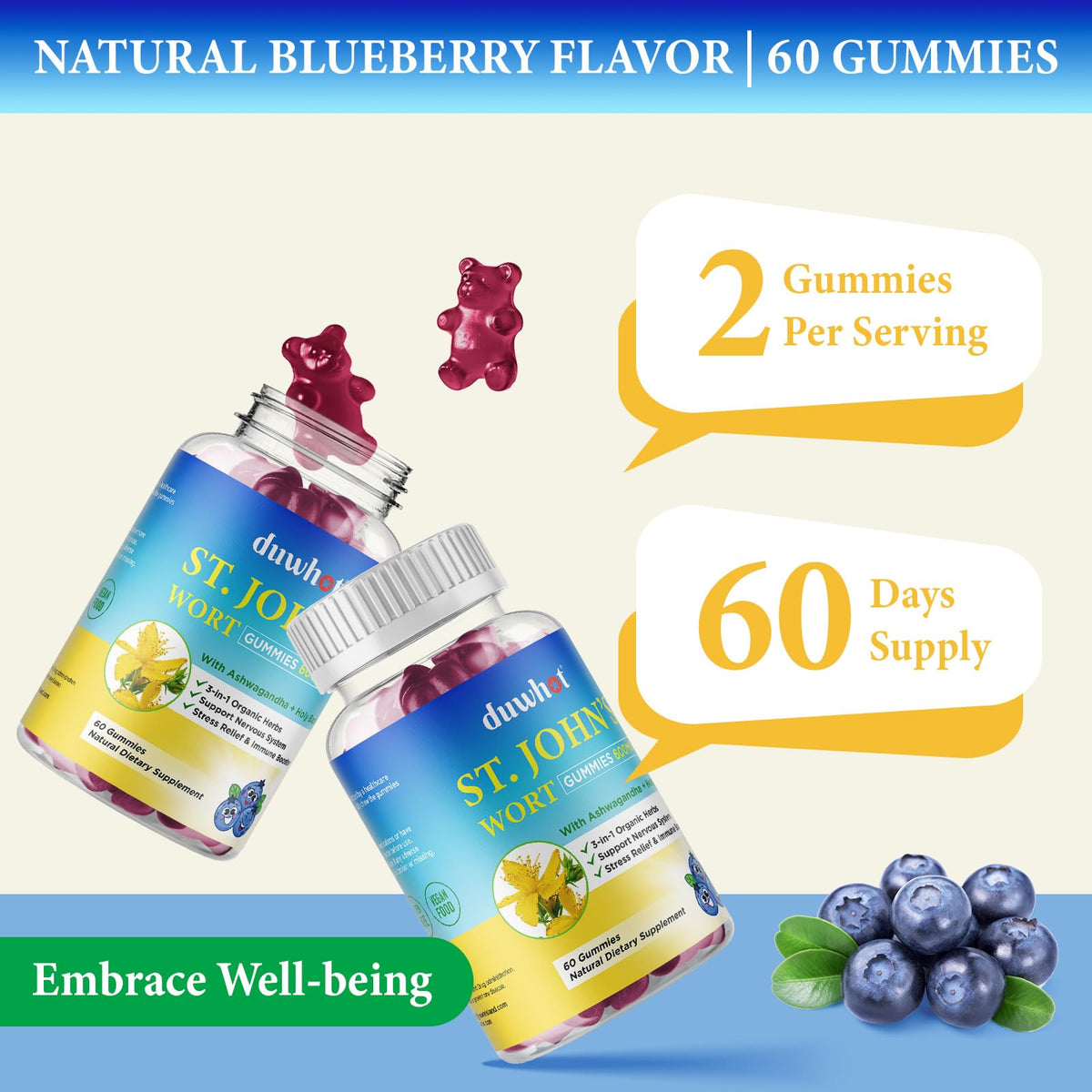 Gummies de millepertuis bio 600mg duwhot étiquetage