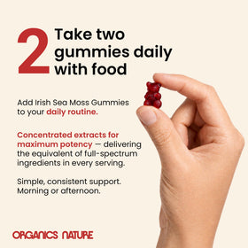 Gummies de Mousse d'Irlande ORGANICS NATURE sur une table en bois