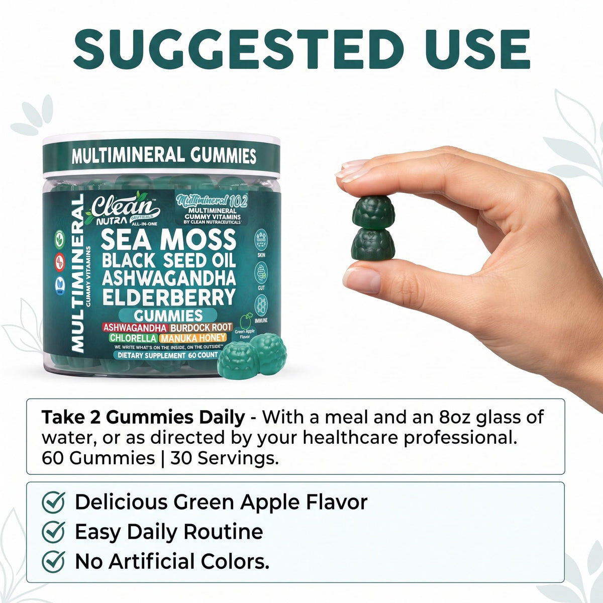 Gummies de Mousse de Mer avec des ingrédients comme l'huile de graines noires