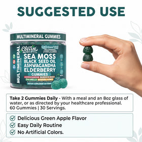 Gummies de Mousse de Mer avec des ingrédients comme l'huile de graines noires