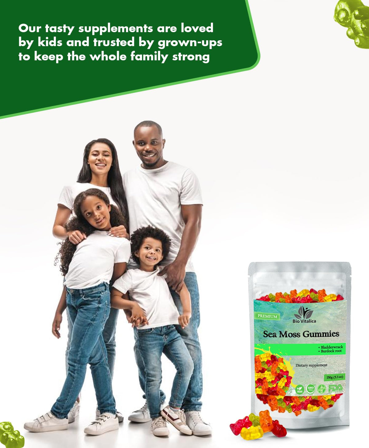 Gummies de Mousse de Mer BIO VITALICA sur fond blanc