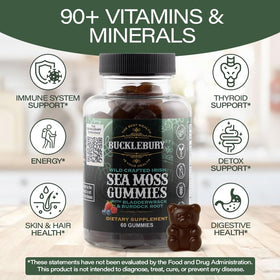 Gummies de mousse de mer BUCKLEBURY avec étiquette visible