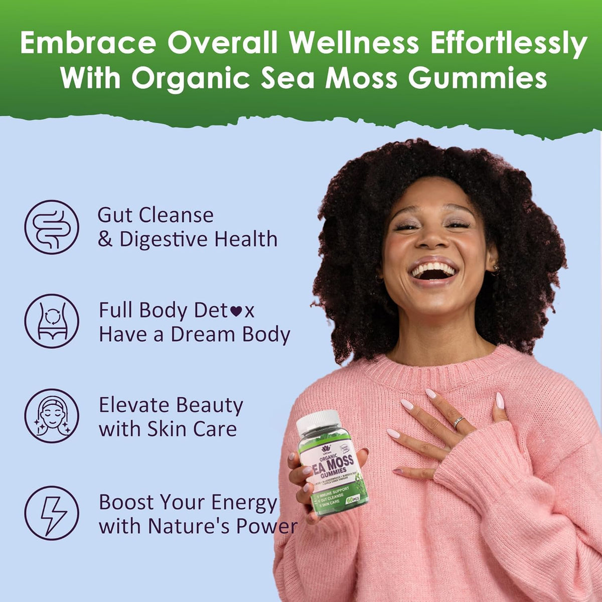 Gummies de Mousse de Mer EnvyDeal avec étiquette détaillant les ingrédients