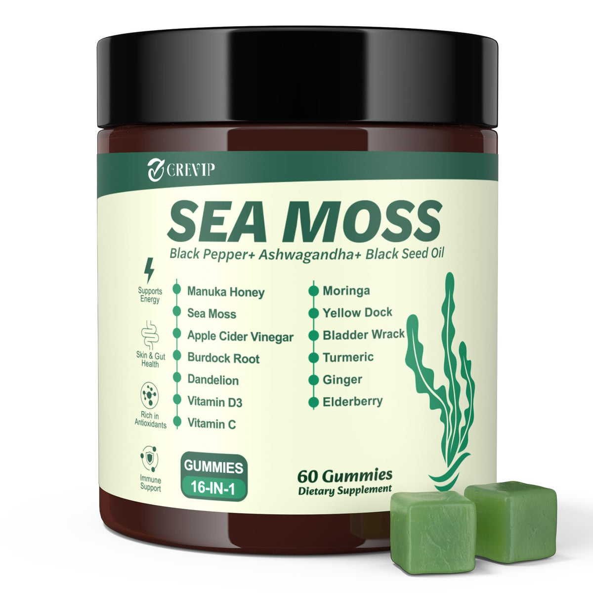 Gummies de mousse de mer GREVIP 16-en-1 en vue de face