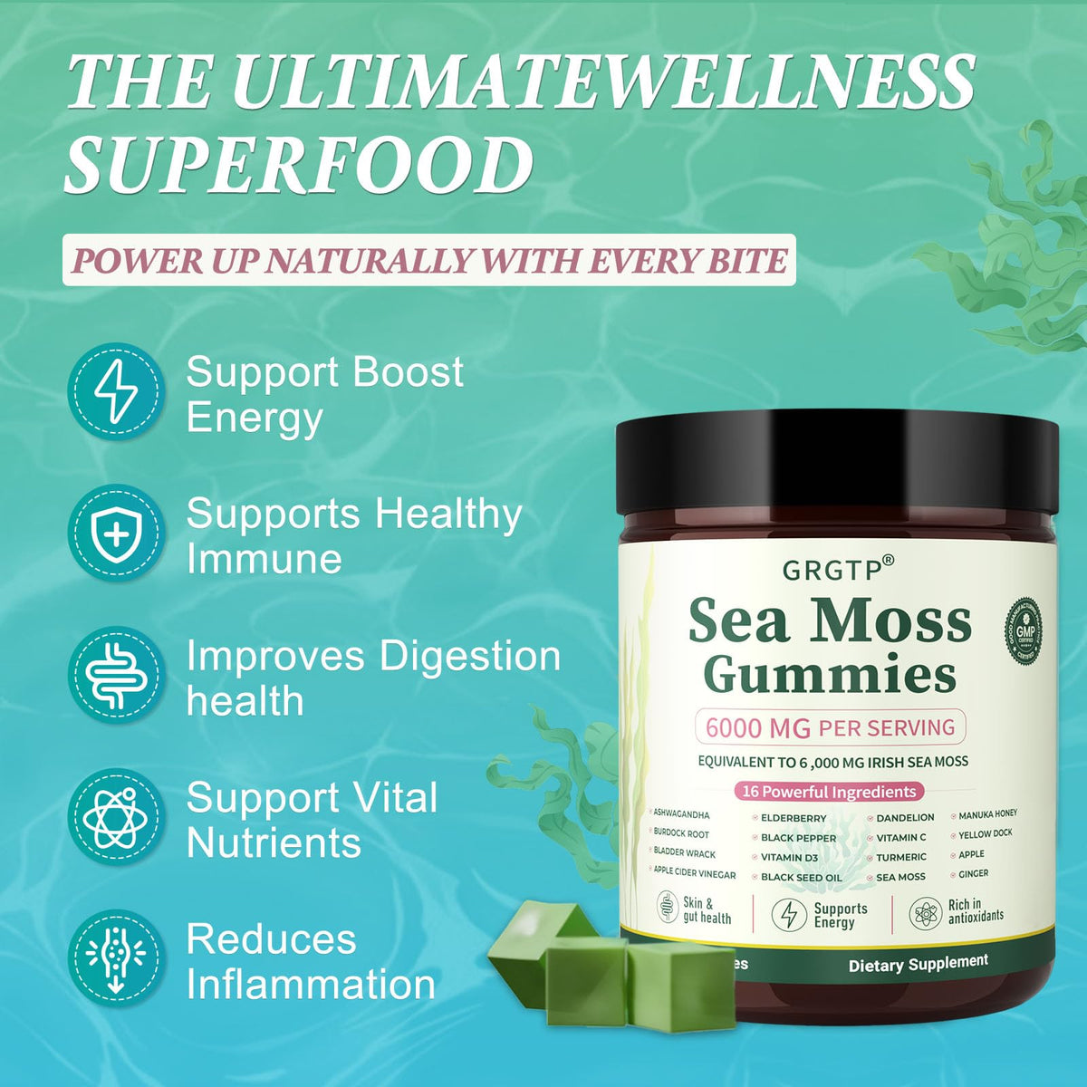Gummies de Mousse de Mer GRGTP sur une table