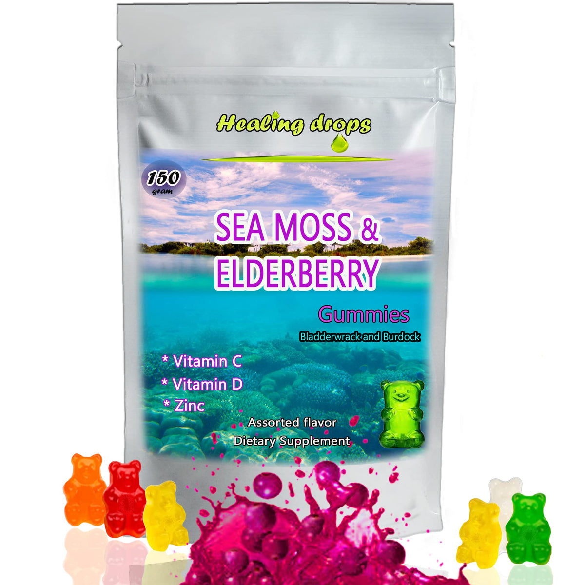 Gummies de Mousse de Mer Irlandais HEALING DROPS 161g, vue de face