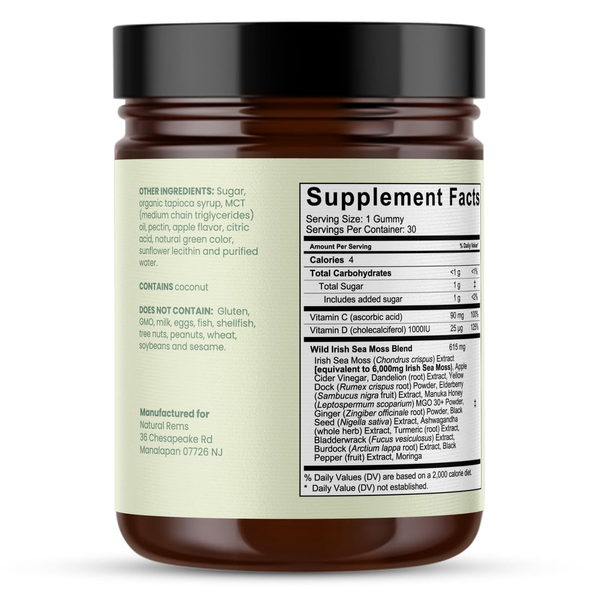 Gummies de Mousse de Mer Natural Rems dans une main, en extérieur